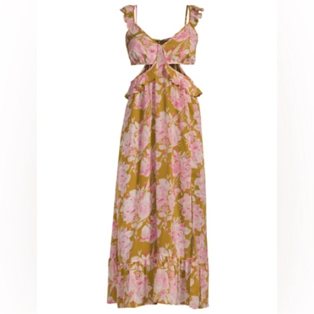 Likely Katerina Floral Cutout Midi Dress Olive Oil/ Pink Size 12 - Picture 2 of 11